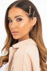 Brown Resin Crocodile Pack of 2 Barrettes - Claribel-Hair