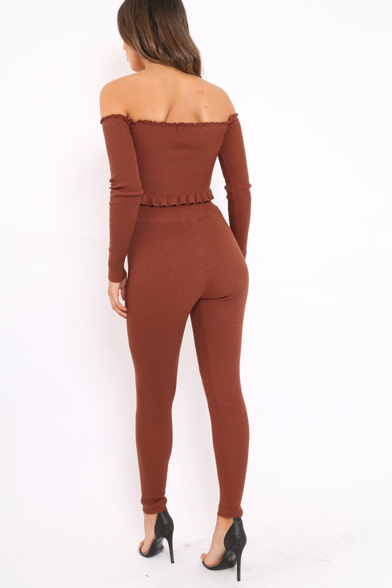 Brown Ribbed Knit Co-ord - Luna-Co-ords