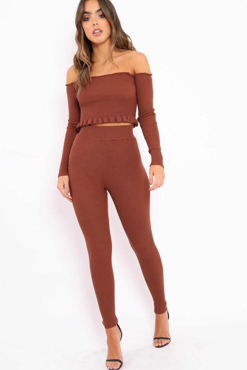 Brown Ribbed Knit Co-ord - Luna-Co-ords