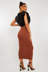 Brown Ribbed Midi Skirt - Dixie-Skirts