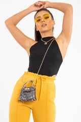 Brown Snake Faux Croc Mini Handbag - Ramie-Bags