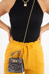 Brown Snake Faux Croc Mini Handbag - Ramie-Bags