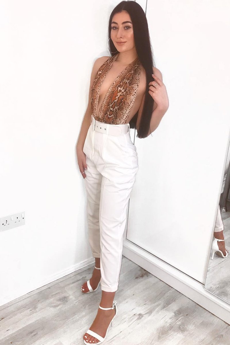 Brown Snake Plunge Halterneck Bodysuit - Lona-Bodysuits