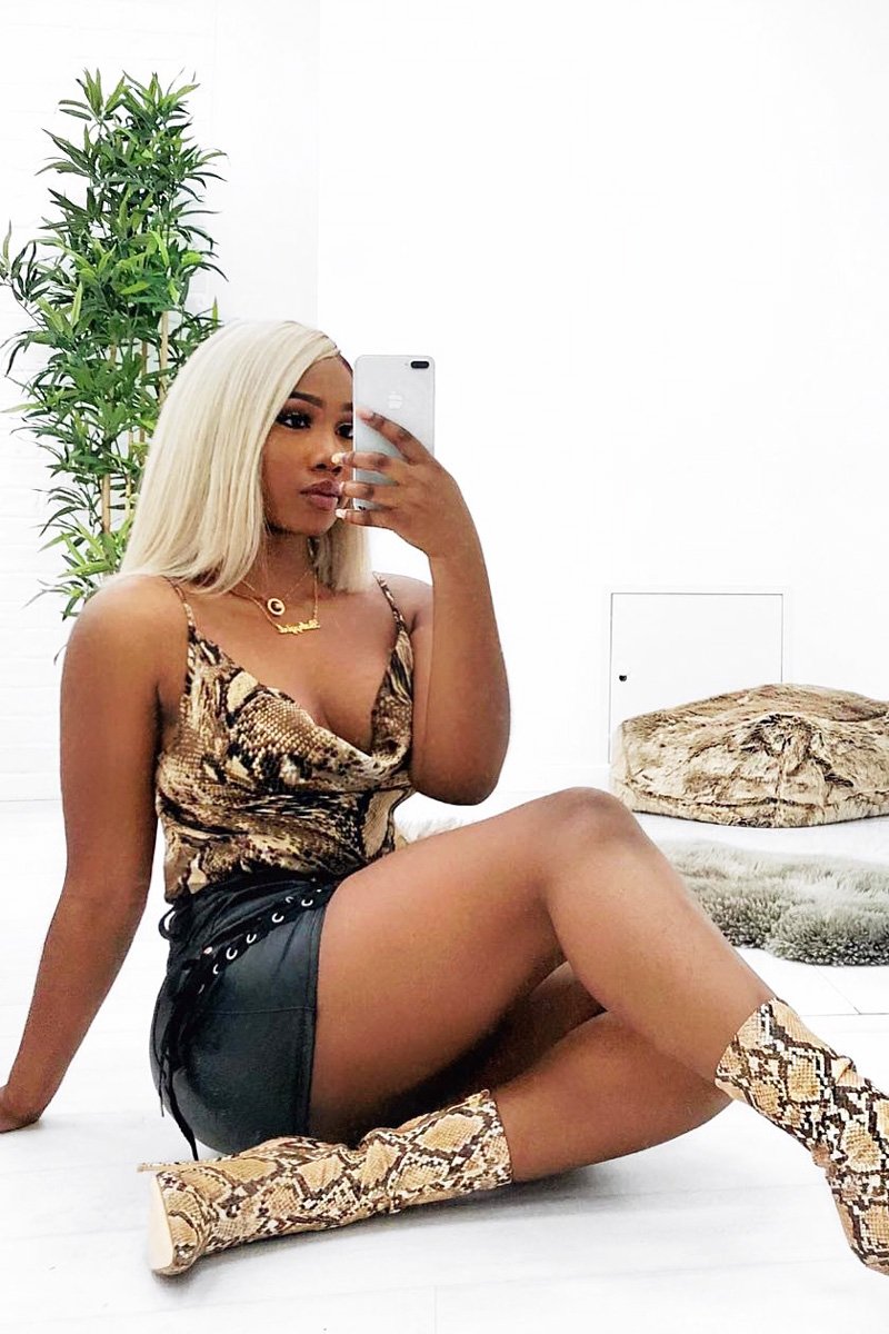 Brown Snake Print Cowl Neck Bodysuit - Ensley-Bodysuits