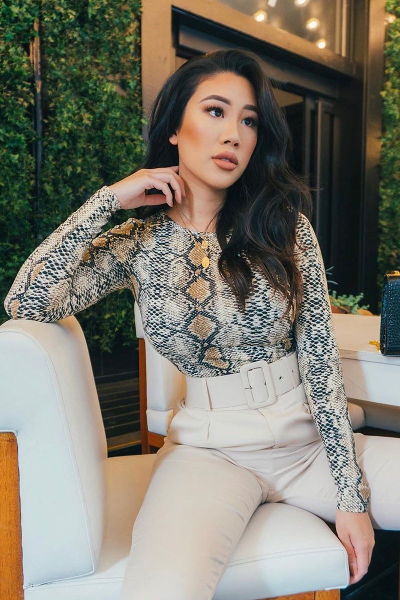 Brown Snake Print Mesh Long Sleeve Top - Marisela-Tops