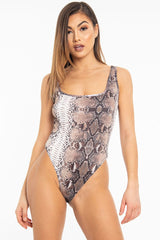 Brown Snake Print Sleeveless Bodysuit - Payge-Bodysuits