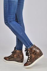 Brown Snakeskin PU Metallic Toe Sparkle Wedged High Tops - Sammi-Trainers