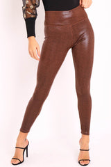 Brown Speckled Wet Look Leggings - Beaux-Leggings