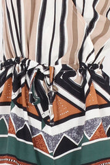 Brown Stripe Geo Border Print Wrap Playsuit - Noelle-Playsuits