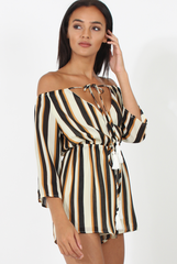 Brown Striped Tassel Detail Playsuit - Bex-Playsuits