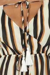 Brown Striped Tassel Detail Playsuit - Bex-Playsuits