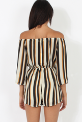Brown Striped Tassel Detail Playsuit - Bex-Playsuits