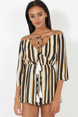 Brown Striped Tassel Detail Playsuit - Bex-Playsuits