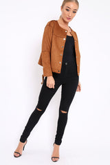Brown Suedette Lace Back Jacket - Karey-Jackets
