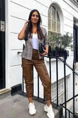 Brown Tartan Check Double Breasted Blazer - Vanda-Jackets