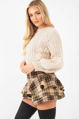 Brown Tartan Frill Hem Skort - Maren-Skorts