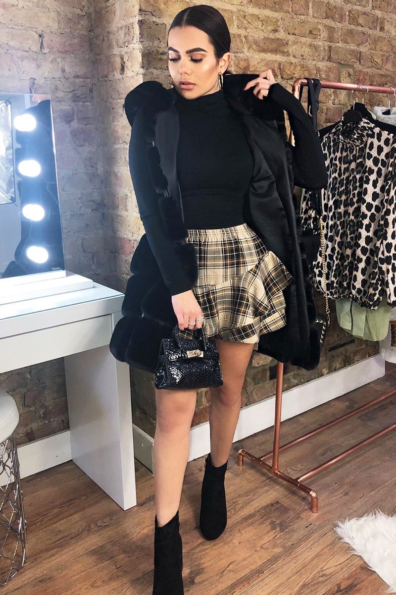 Brown Tartan Frill Hem Skort - Maren-Skorts