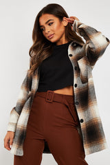 Brown Textured Check Oversized Shacket - Saphia-Shacket