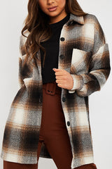 Brown Textured Check Oversized Shacket - Saphia-Shacket