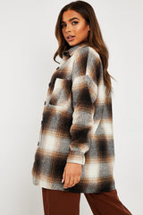 Brown Textured Check Oversized Shacket - Saphia-Shacket