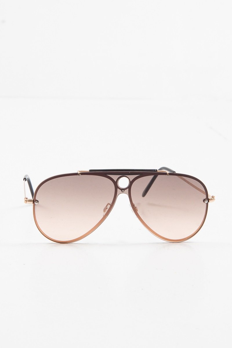 Brown Tinted Bar Aviator Sunglasses - Attie-Sunglasses