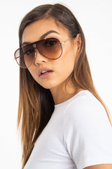 Brown Tinted Bar Aviator Sunglasses - Attie-Sunglasses