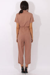 Brown Utility Tie Waist Pocket Jumpsuit - Kai-Jumpsuits