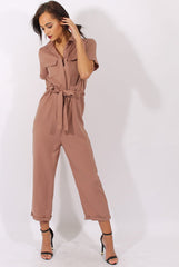 Brown Utility Tie Waist Pocket Jumpsuit - Kai-Jumpsuits