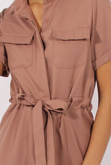 Brown Utility Tie Waist Pocket Jumpsuit - Kai-Jumpsuits