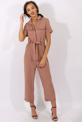 Brown Utility Tie Waist Pocket Jumpsuit - Kai-Jumpsuits