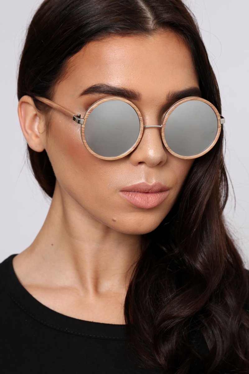 Brown Wood Effect Circle Frame Sunglasses - Devlynn-Sunglasses