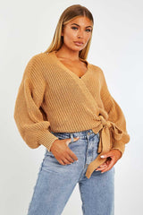 Brown Wrap Tie Details Cardigan - Lucy-Cardigans