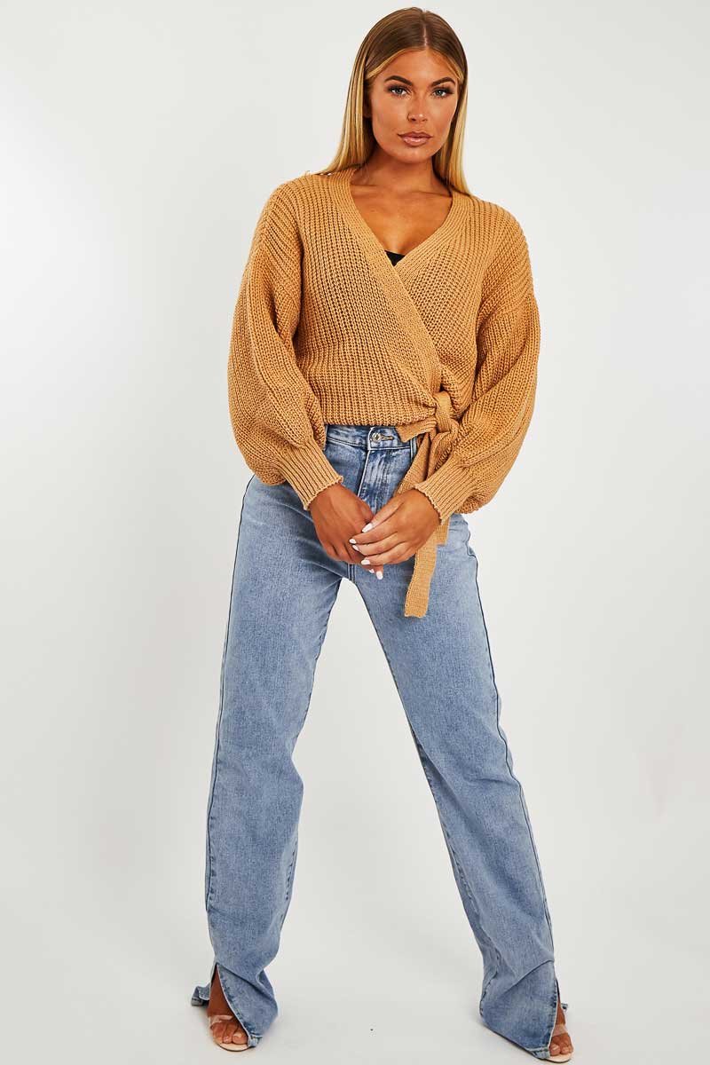 Brown Wrap Tie Details Cardigan - Lucy-Cardigans