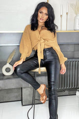 Brown Wrap Tie Details Cardigan - Lucy-Cardigans