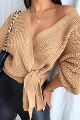 Brown Wrap Tie Details Cardigan - Lucy-Cardigans