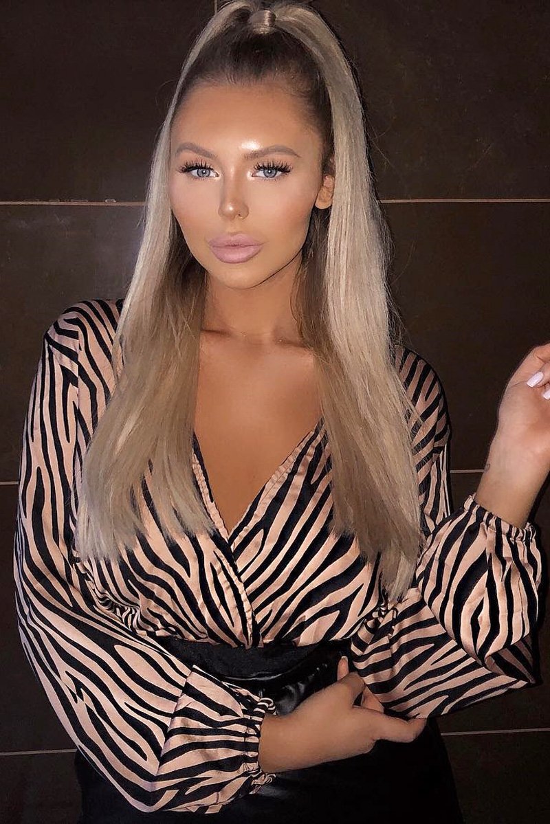 Brown Zebra Print Plunge Bodysuit - Aaralyn-Bodysuits