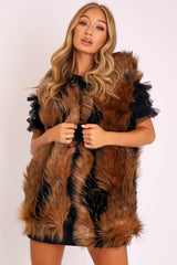 Brown and Black Faux Fur Gilet - Jordana-Faux Fur