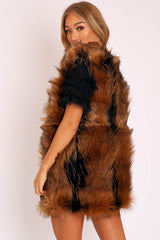Brown and Black Faux Fur Gilet - Jordana-Faux Fur