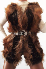 Brown and Black Faux Fur Gilet - Jordana-Faux Fur