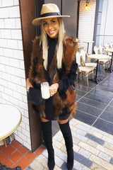 Brown and Black Faux Fur Gilet - Jordana-Faux Fur
