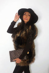 Brown and Black Faux Fur Gilet - Jordana-Faux Fur