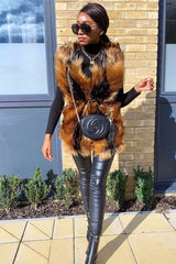 Brown and Black Faux Fur Gilet - Jordana-Faux Fur