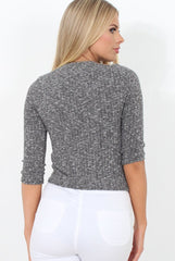Brylie Grey Tie Front Top-Tops