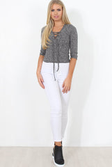 Brylie Grey Tie Front Top-Tops