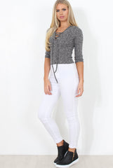 Brylie Grey Tie Front Top-Tops
