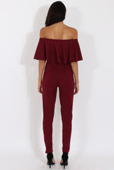 Burgundy Bardot Fitted Jumpsuit - Bridget-Jumpsuits