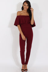 Burgundy Bardot Fitted Jumpsuit - Bridget-Jumpsuits