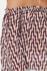 Burgundy, Beige and Navy Pattern Bardot Three Quarter Bell Sleeve Crop- Chantelle-Dresses