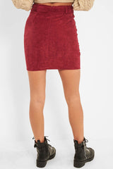 Burgundy Corduroy Belted Skirt - Alaysia-Skirts