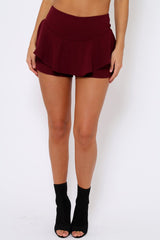 Burgundy Frill High Waisted Shorts - Claudelle-Shorts